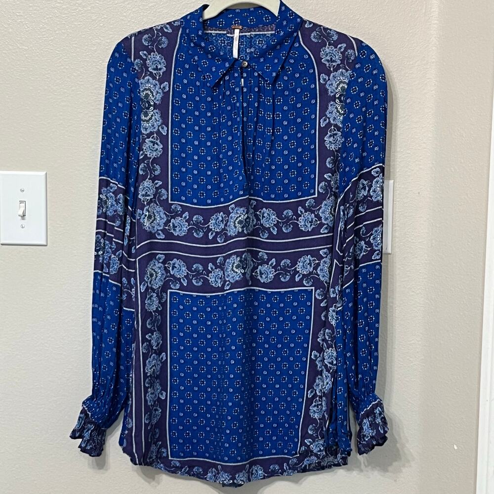 Free People Women’s Top Sz XS Oversized Boho‎ Gauzy Lightweight Soft Blue/Purple